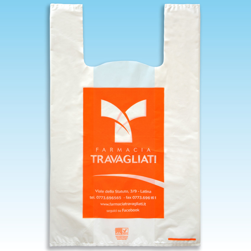 Realizzazione FARMACIA TRAVAGLIATI - buste in plastica maniglia a bretella