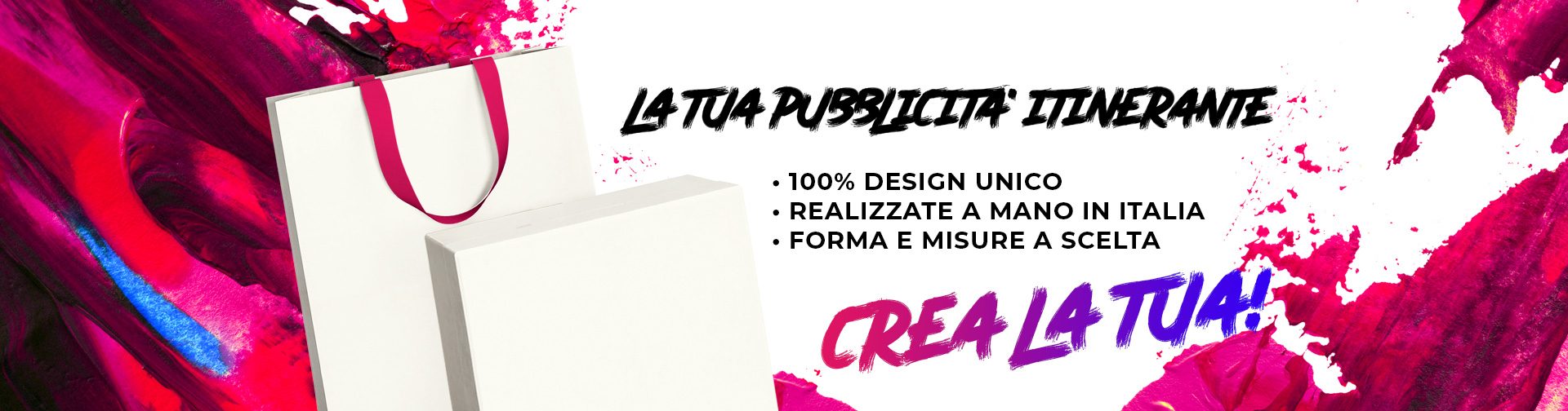 La tua pubblicità itinerante: shopping bag 100% design unico, realizzate a mano in Italia, forma e misure a scelta. Crea la tua!